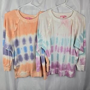 Bundle Of 2 Simply Southern Tie Dye Waffle Knit Long Sleeve Tops Womens Large